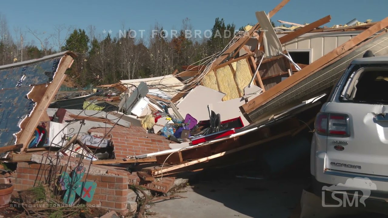 12-02-2022 Caledonia, MS - 4K Stock Footage Mississippi Tornado damage & Cleanup