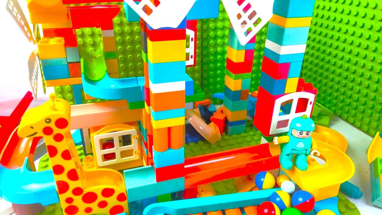 Satisfying Building Block Coaster Marbles Run Race ASMR - The bridge full color run marble asmr