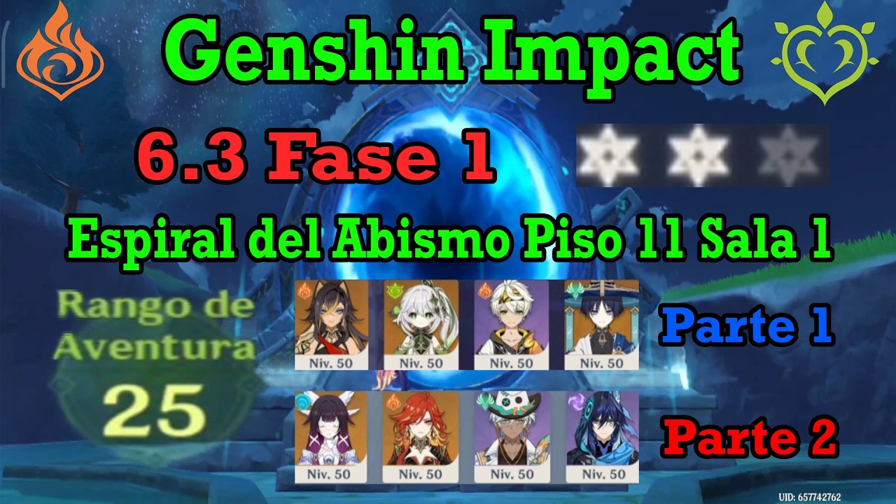 Genshin Impact 6.3 Fase 1 Espiral del Abismo Piso 11 sala 1 en Rango de Aventura 25