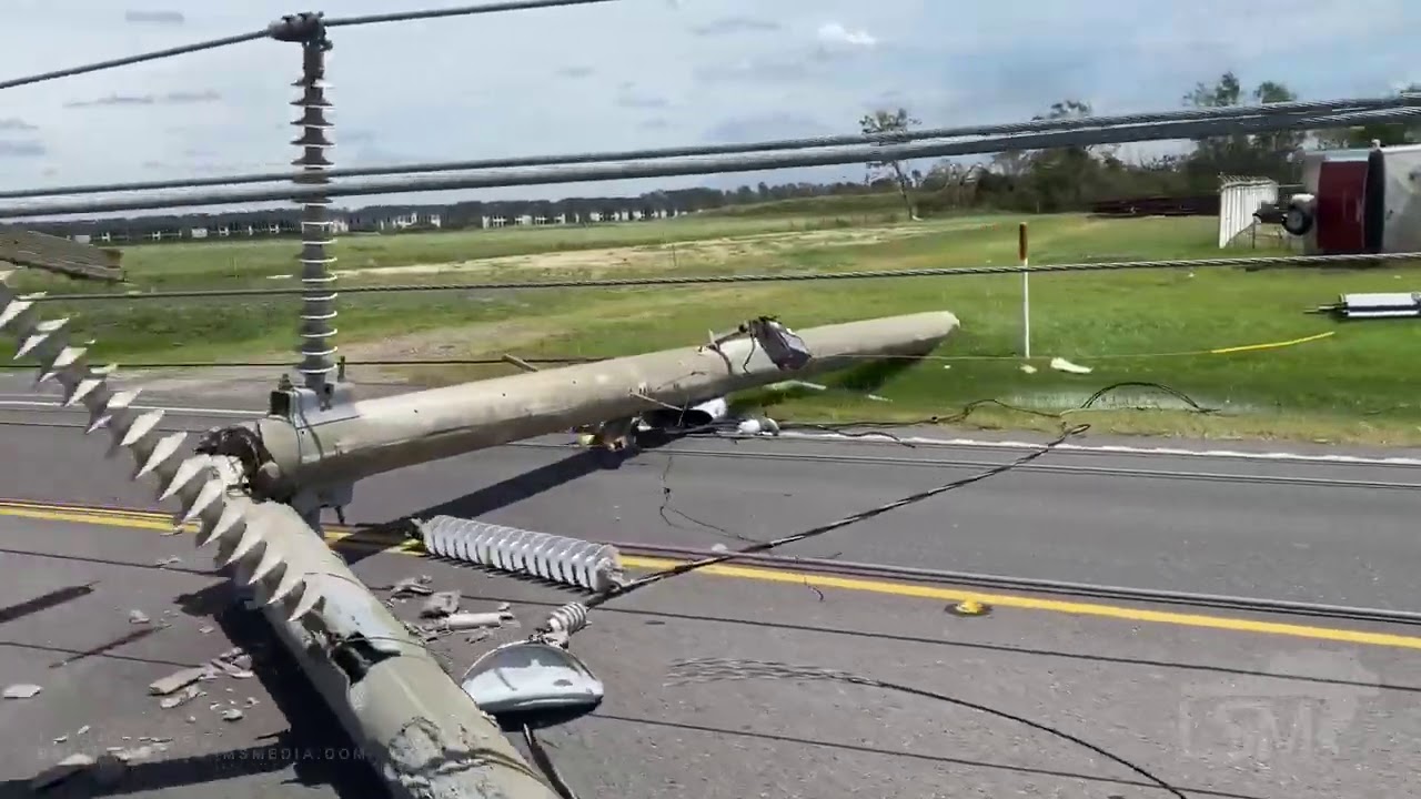 8-27-20 Sulphur, LA Damage - Power Poles Down for Miles - Homes Damaged