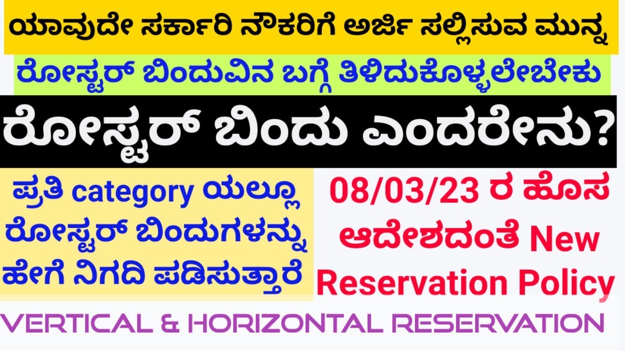 Roster maintanence in Harizontal reservation/New Reservation policy in Karnataka recruitment on 2023