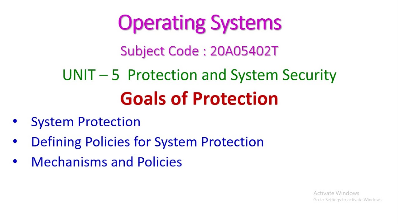 Goals of Protection-Operating Systems-20A05402T-UNIT&ndash;5 -Protection and System Security