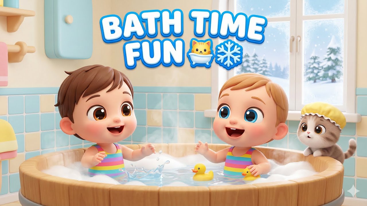 Bath Time Fun with Baby Cat 🛀🐱 | Winter Bath Song for Kids | 3D Cartoon 