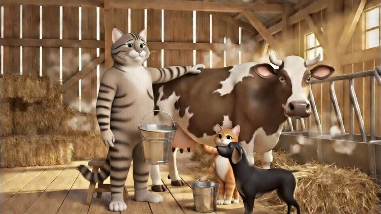 Cat dairy farming 🐄 🚜 #catdance #cartoon #cartoonforkids #kitten #cat