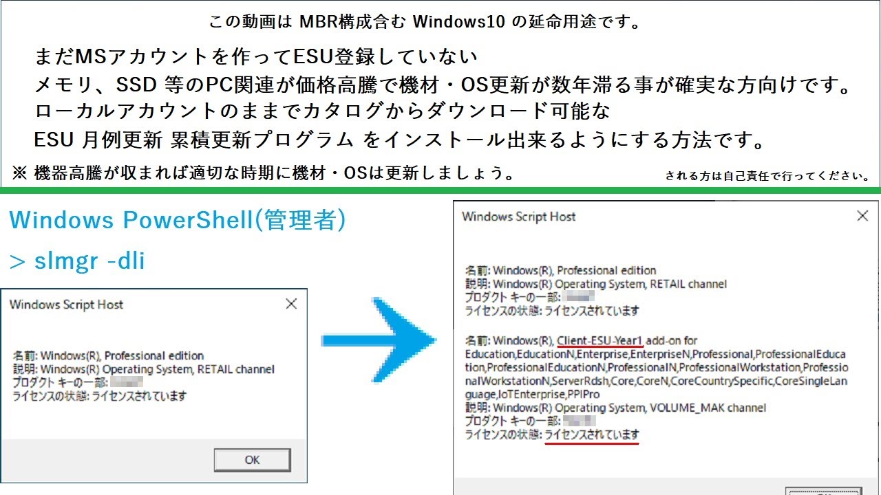 Windows 10 22H2 ESU 月例更新 累積更新プログラムのローカルアカウントでのインストール方法