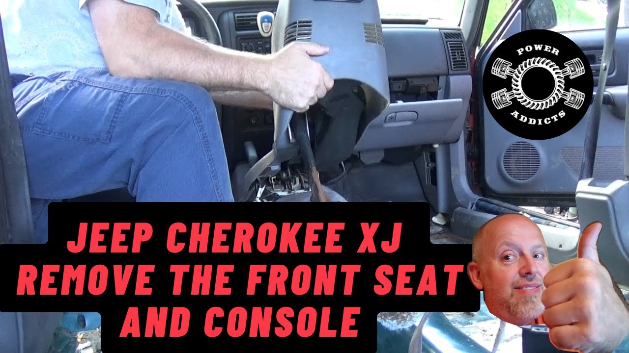 Remove Jeep Cherokee XJ Front Seats and Console. #poweraddictscrew #xjcampertrailer #jeepcherokeexj