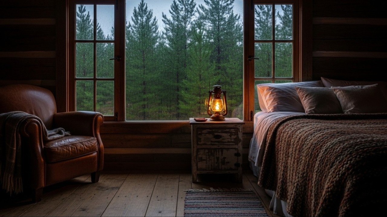 Deep Sleep Rain in a Warm Forest Cabin | Heavy Rain on Window (No Music, No Thunder)