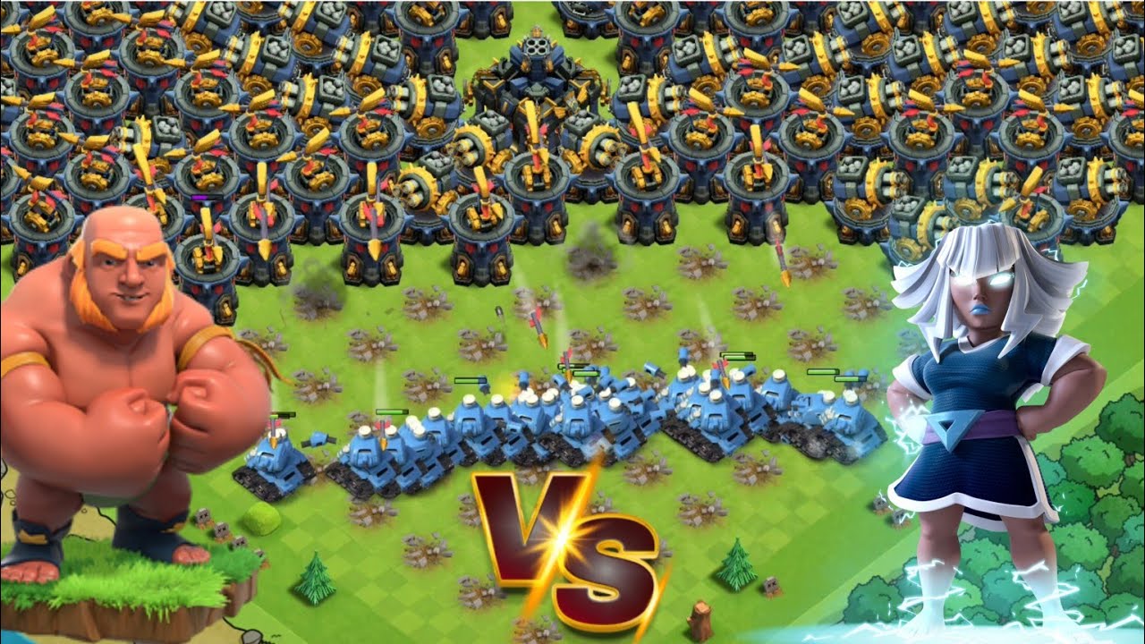 196x Mega Archer Cannons vs GIANT GIANT!  Clash of Titans in CoC!