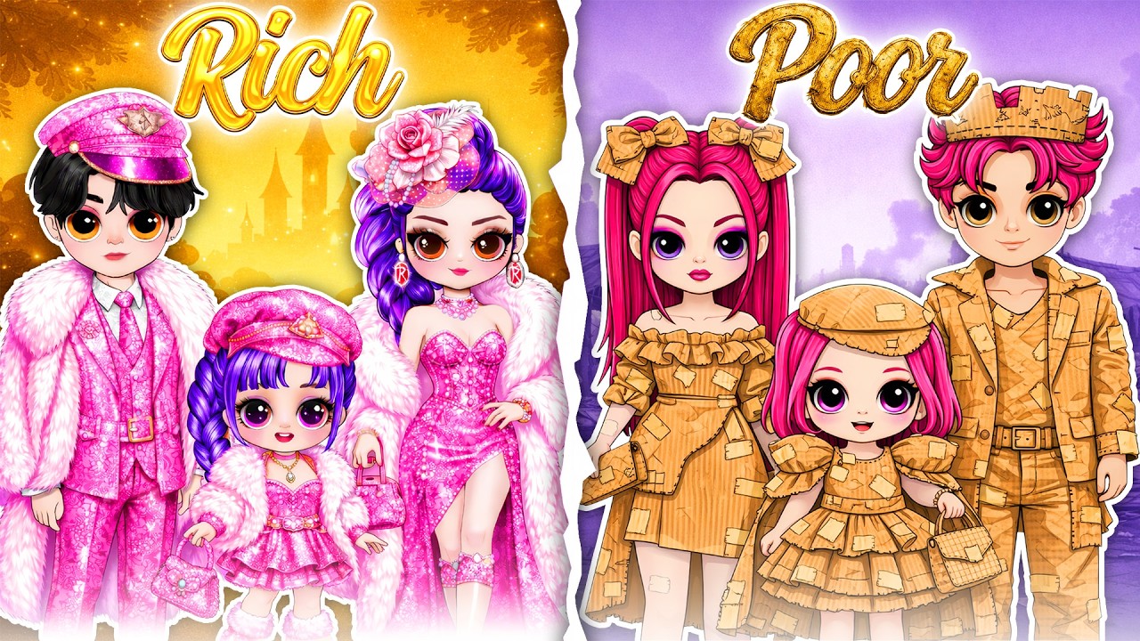 Cardboard Family vs Fluffy Family! Rumi vs Mira Fashion Battle 💖 Hana Dolls