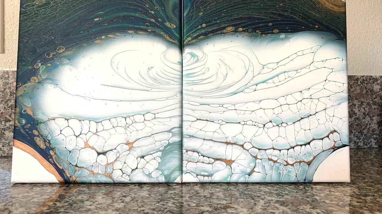 2 Color Acrylic Pour on 2 Canvas - Simple Cloudy Effect