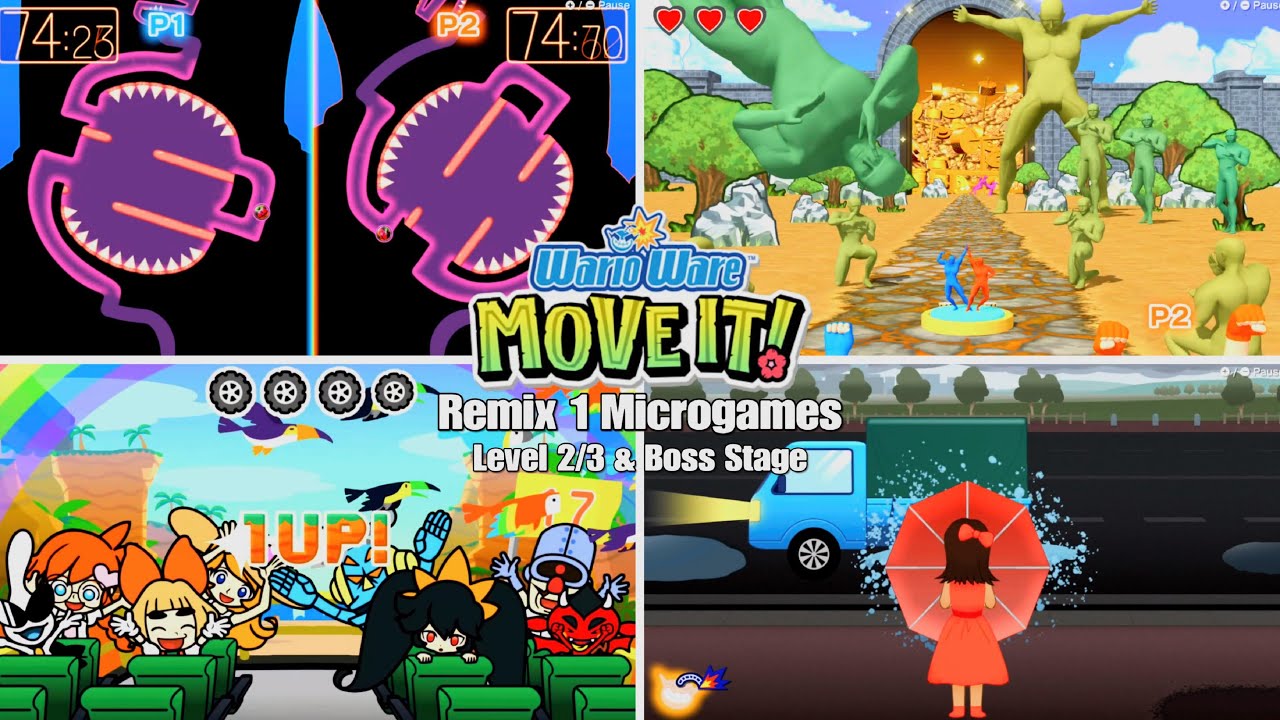 Warioware Move it! - Remix 1 Microgames Level 2/3 & Boss Stage, Two player - Switch