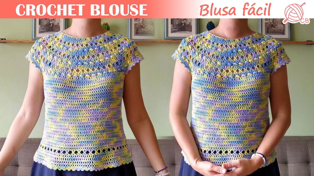 [ENG Sub] Easy Crochet Sweater Blouse - Easy Yoke Top down - Blusa Fácil punto Puff - Katia Saigon