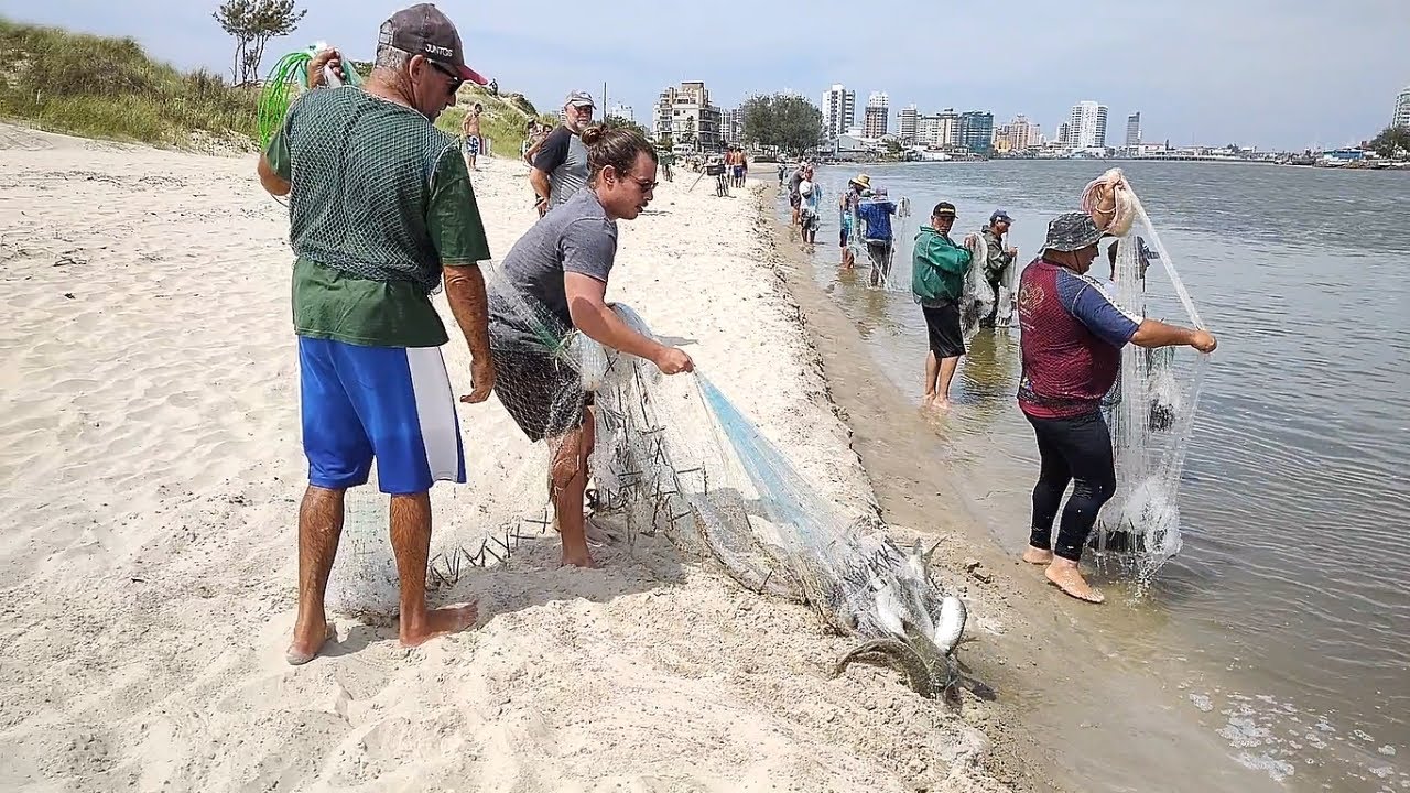 ESPETÁCULO, 10-12-22, manhã, PESCA DE TARRAFAS, NET FISHING, CARDUME APARECEU NA BARRA DE TRAMANDAÍ.