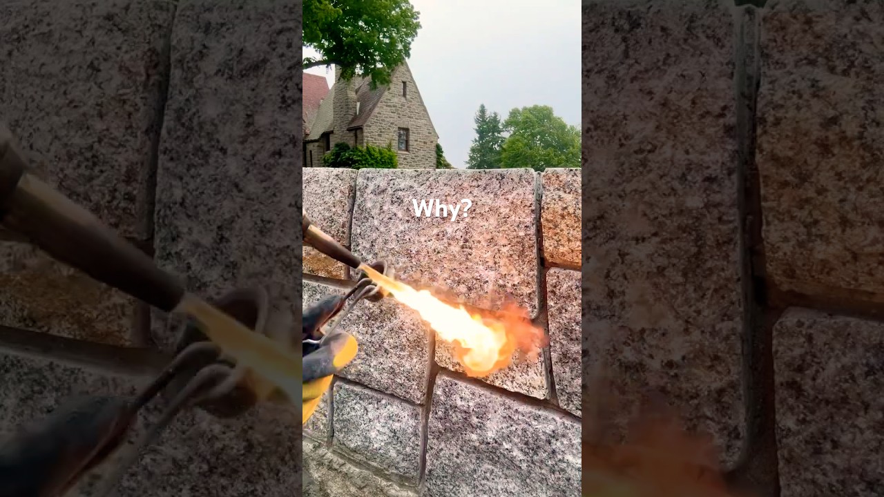 🔥Torching A Stone Wall?! 👀(ASMR) - Granite Flaking #construction #asmr #relaxing #diy