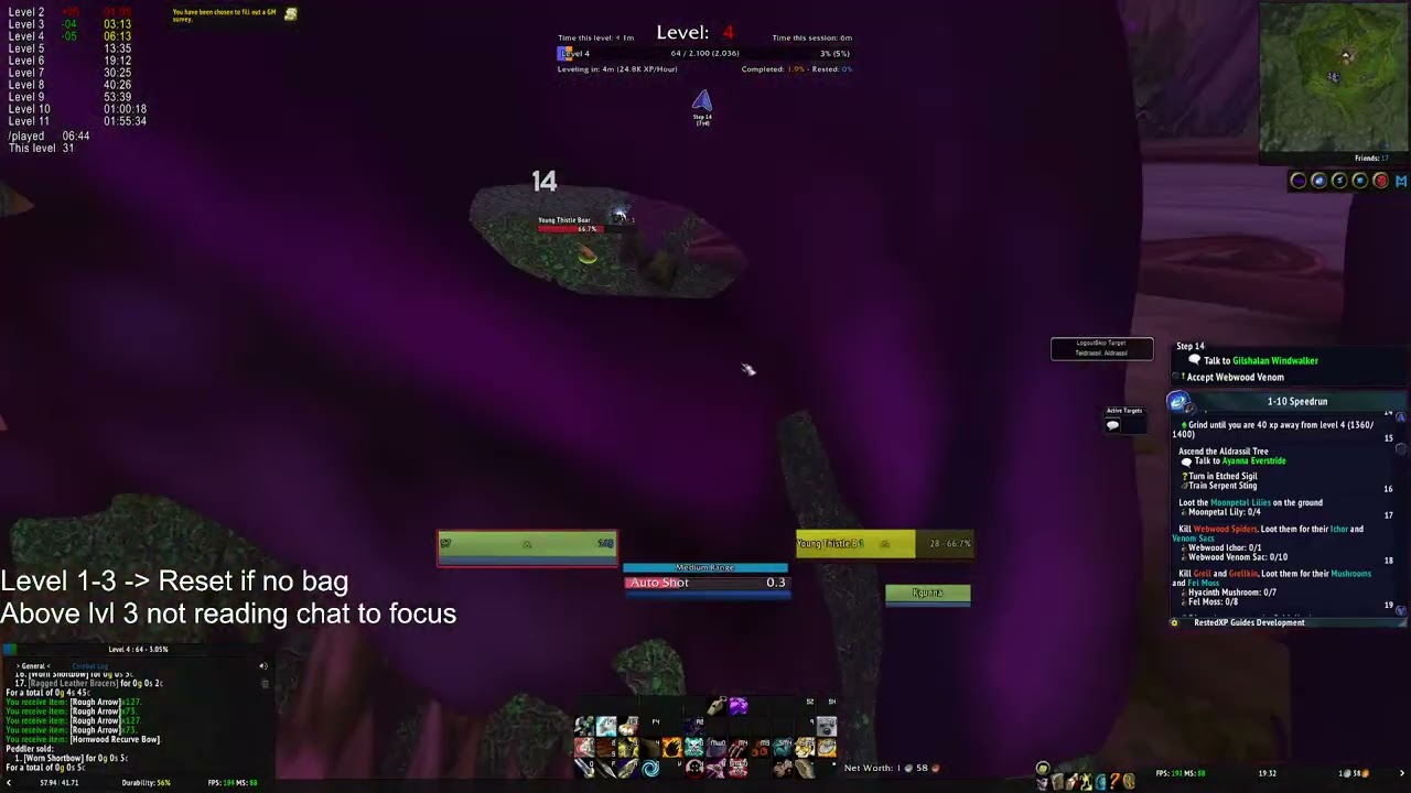 WoW Classic - Night Elf Hunter 1-10 speedrun World Record (58m 44s)