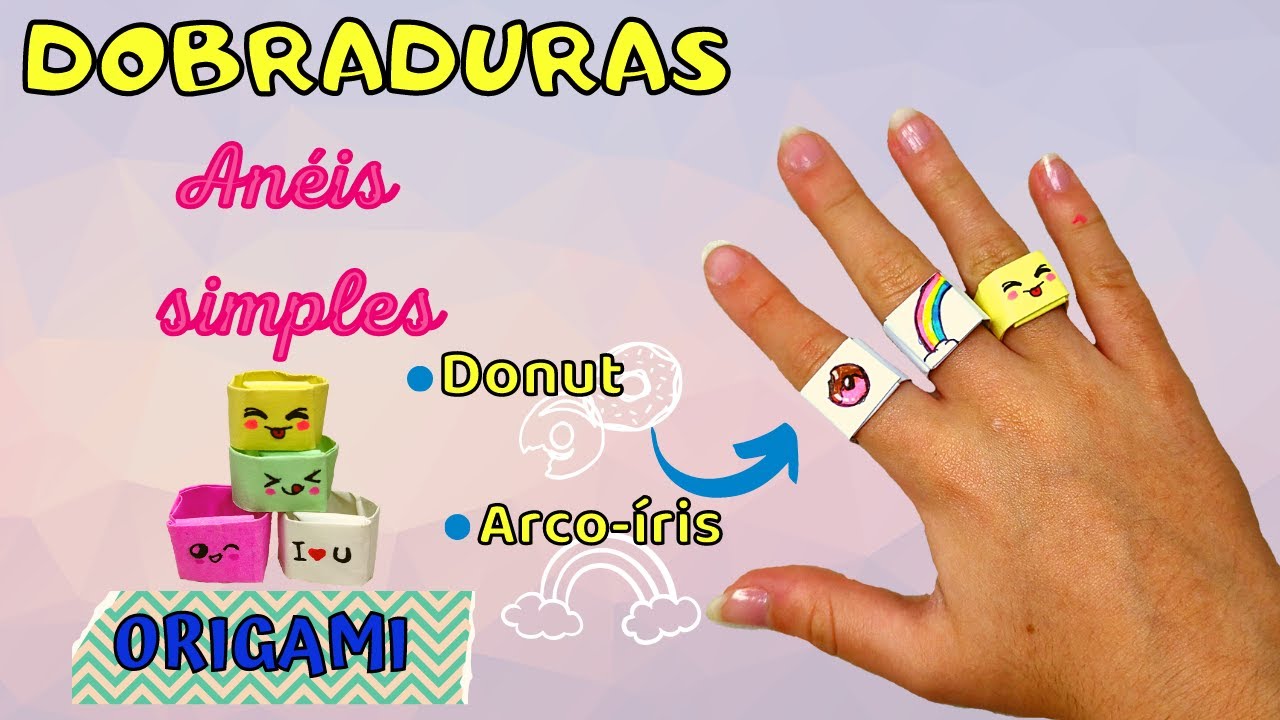ANEL DE DOBRADURA SIMPLES - COM DESENHOS - ORIGAMI - COMO FAZER ANEL DE PAPEL - DIY PAPER RING