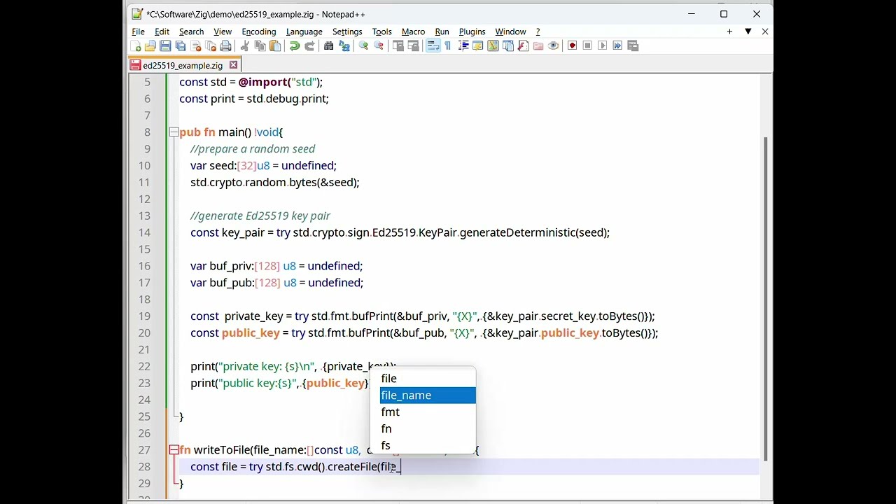 Deterministic Ed25519 Key Generation in Zig 0.15 | Zig Examples