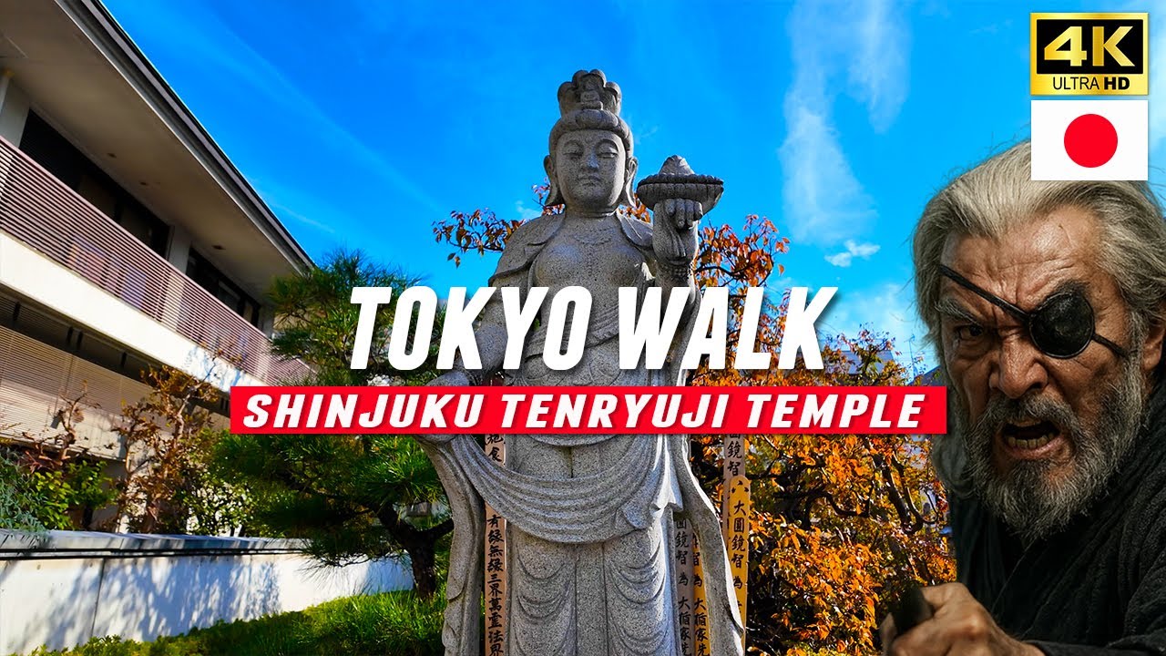 Japan travel / Shinjuku Temple Walk through Tenryuji Temple & Raiden Shrine / Tokyo / 4K UHD