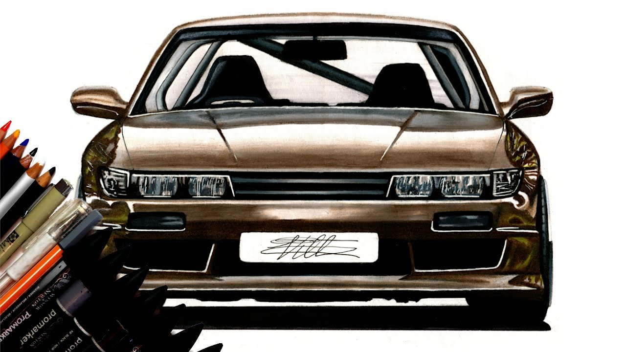 Realistic Car Drawing - Nissan Silvia S13 - Time Lapse - Drawing Ideas