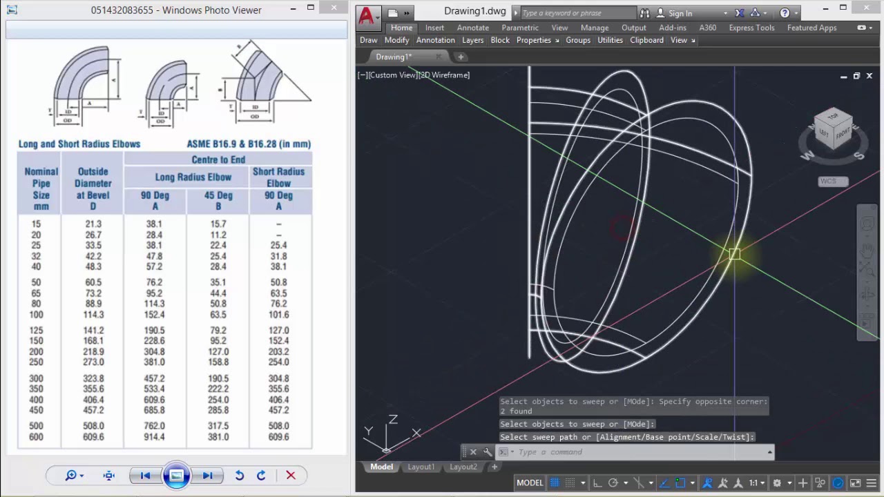 Autocad - Latihan 3 - 3 Piping - Pipe, Elbow 90, Elbow 45, Tee