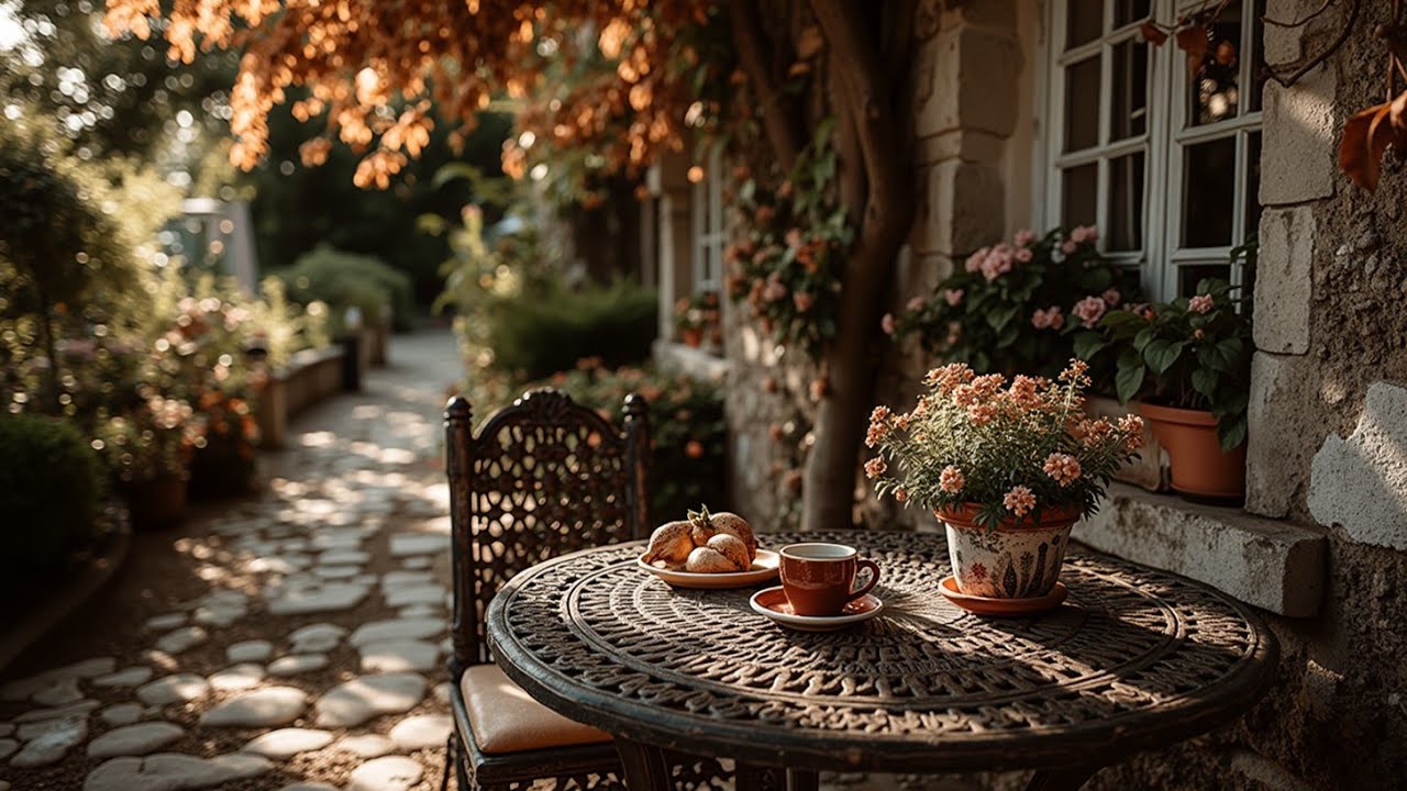 Relaxing Garden Autumn Jazz ☕ Morning Coffee Cafe Ambience for Peaceful Study