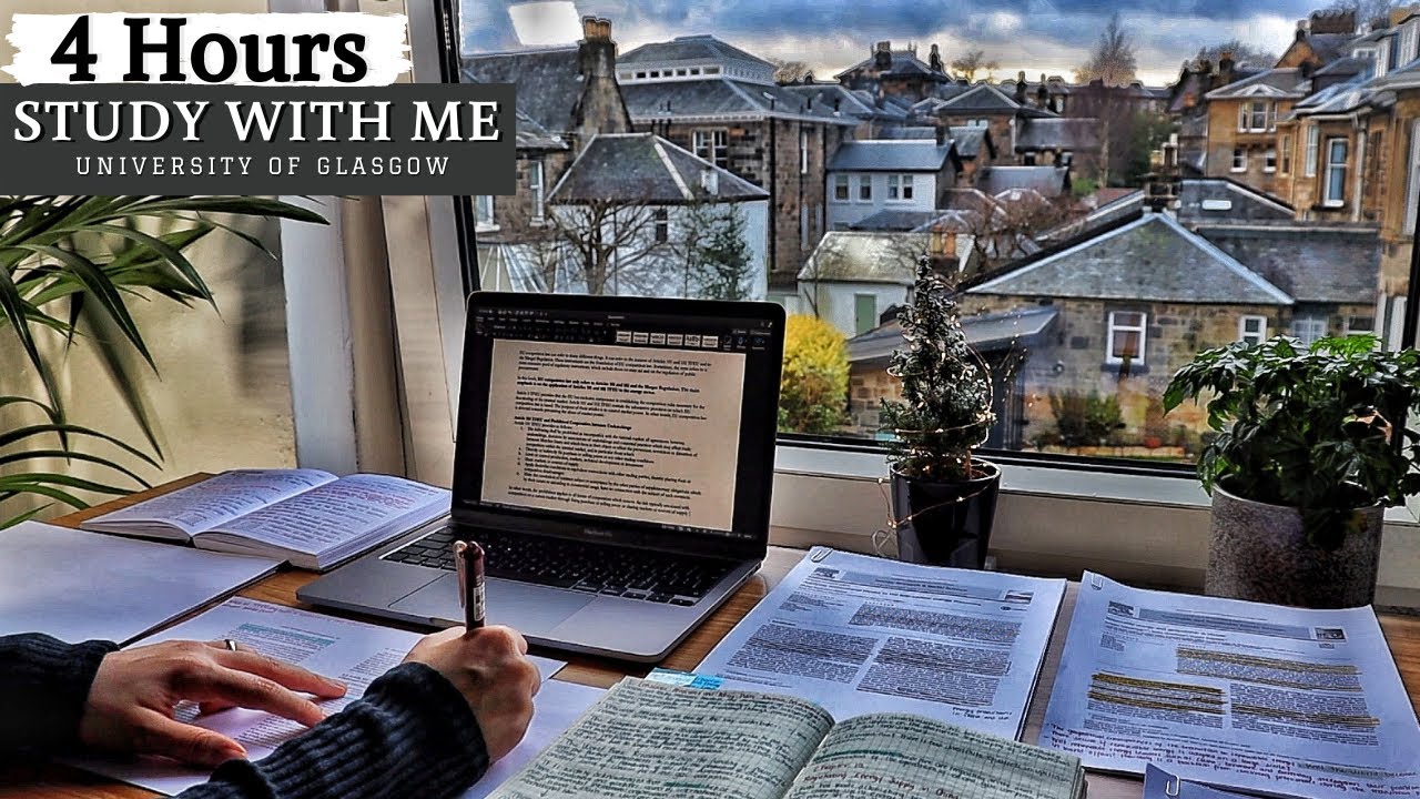 4 HOUR STUDY WITH ME | Background noise, 10-min break, No Music, Study with Merve