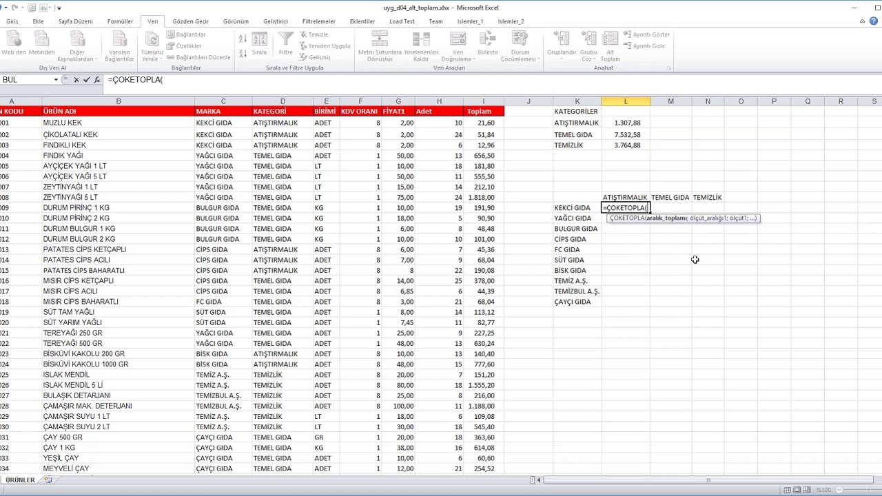 MS Excel ETOPLA ve ÇOKETOPLA Formülleri