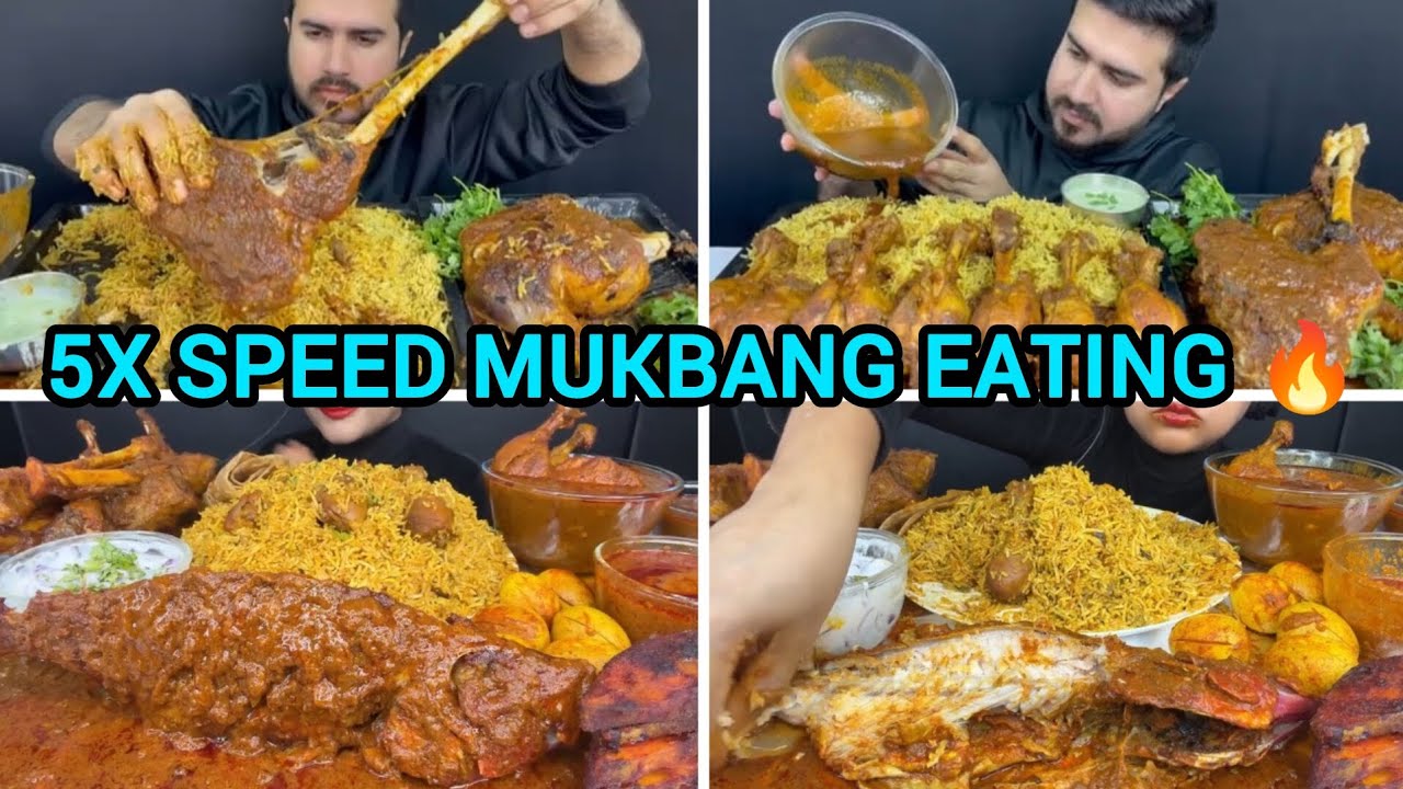 5X SPEED MUKBANG EATING SPICY 🔥🥵 CHICKEN LEG PIECE MUTTON CURRY #mukbang #FOOD