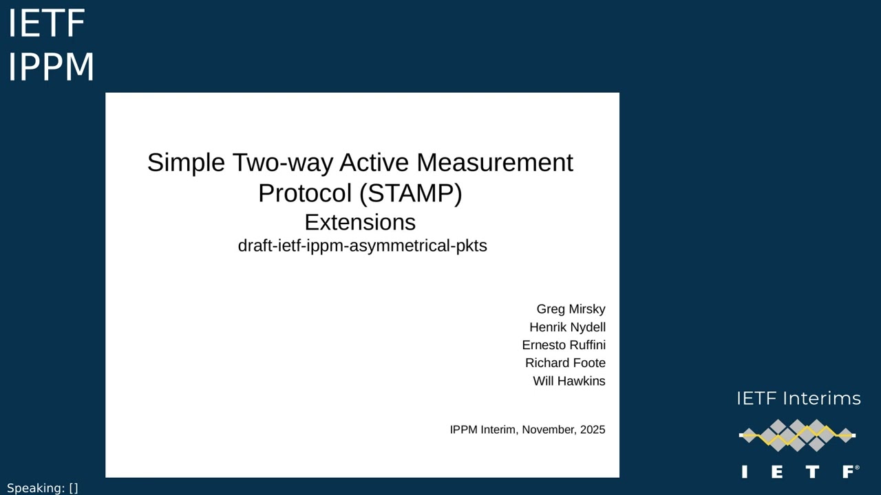 IETF interim: IP Performance Measurement (IPPM) 2025-11-20 13:00