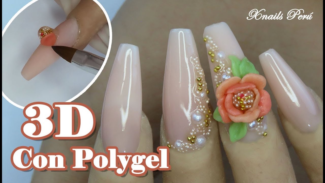Rosa 3D de Polygel - Uñas de Polygel con tips /  Xnails Peru