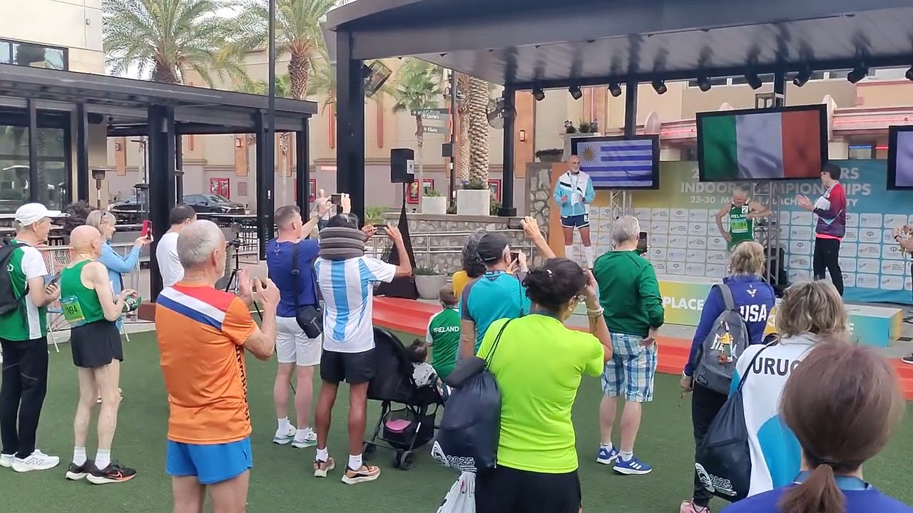 World Masters 2025: M70 800m Medal Ceremony. Joe Gough