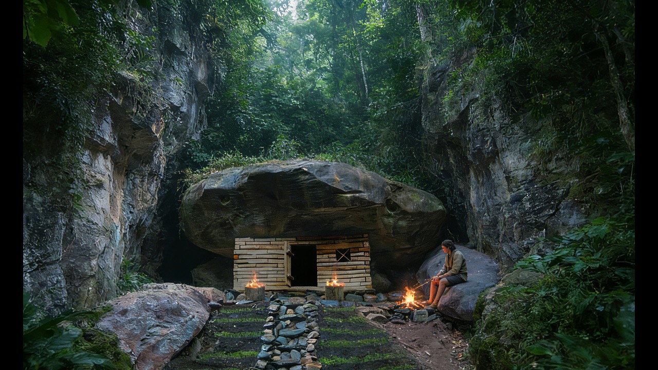 FULL VIDEO 1 Month Survival Ending  Cave Shelter Build & Wild Cooking