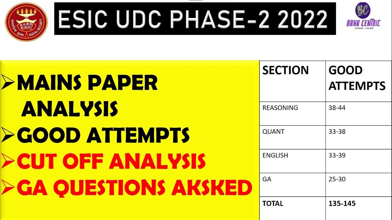 🔴ESIC UDC MAINS 2022  PAPER ANALYSIS & GOOD ATTEMPTS DISCUSSION
