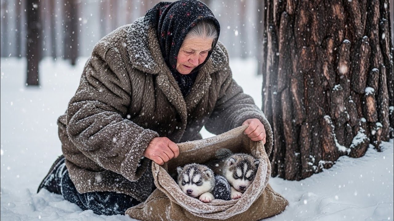 Two Husky Puppies Froze in the Snow — One Old Woman Changed Everything