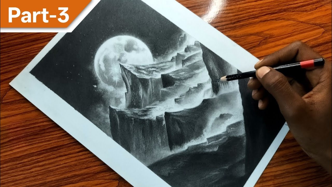 Silent Peaks Under the Moonlight |Real-time Part-3 #art #moonart #drawing