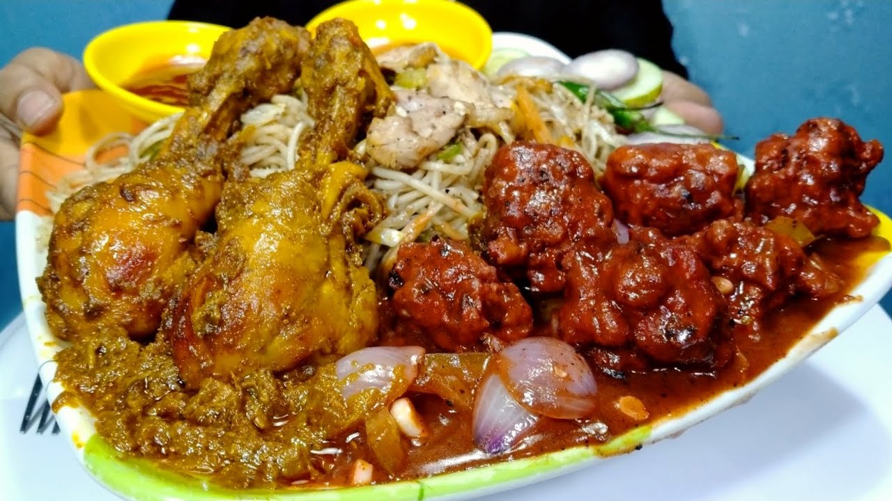 Chicken Mix Chowmein + Chili Chicken and Chicken Kosha Eating show | Asmr Eating sound  Bengalifood1