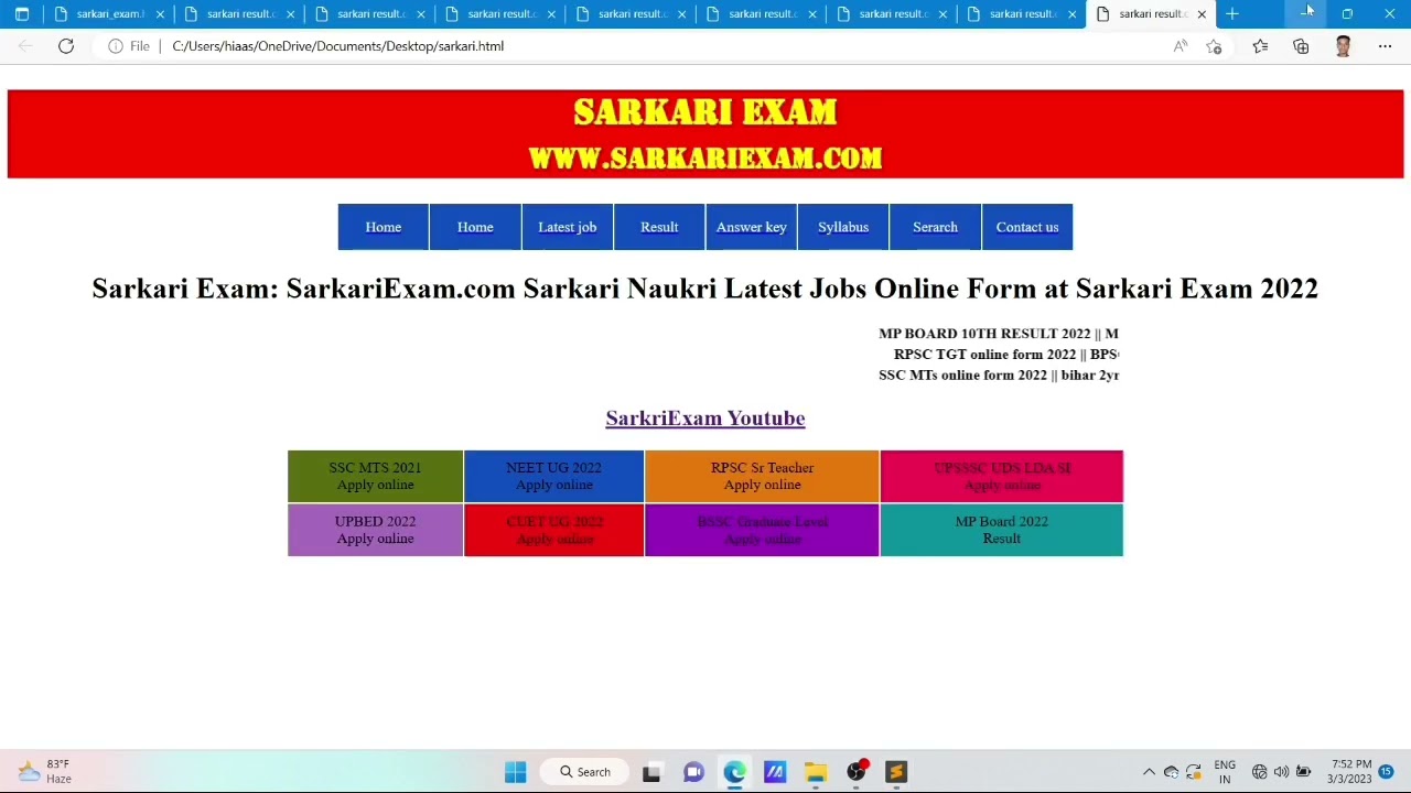 sarkariexam jaisa website bnaye sirf HTML se or lakho kamaye. @codestudyindian13114