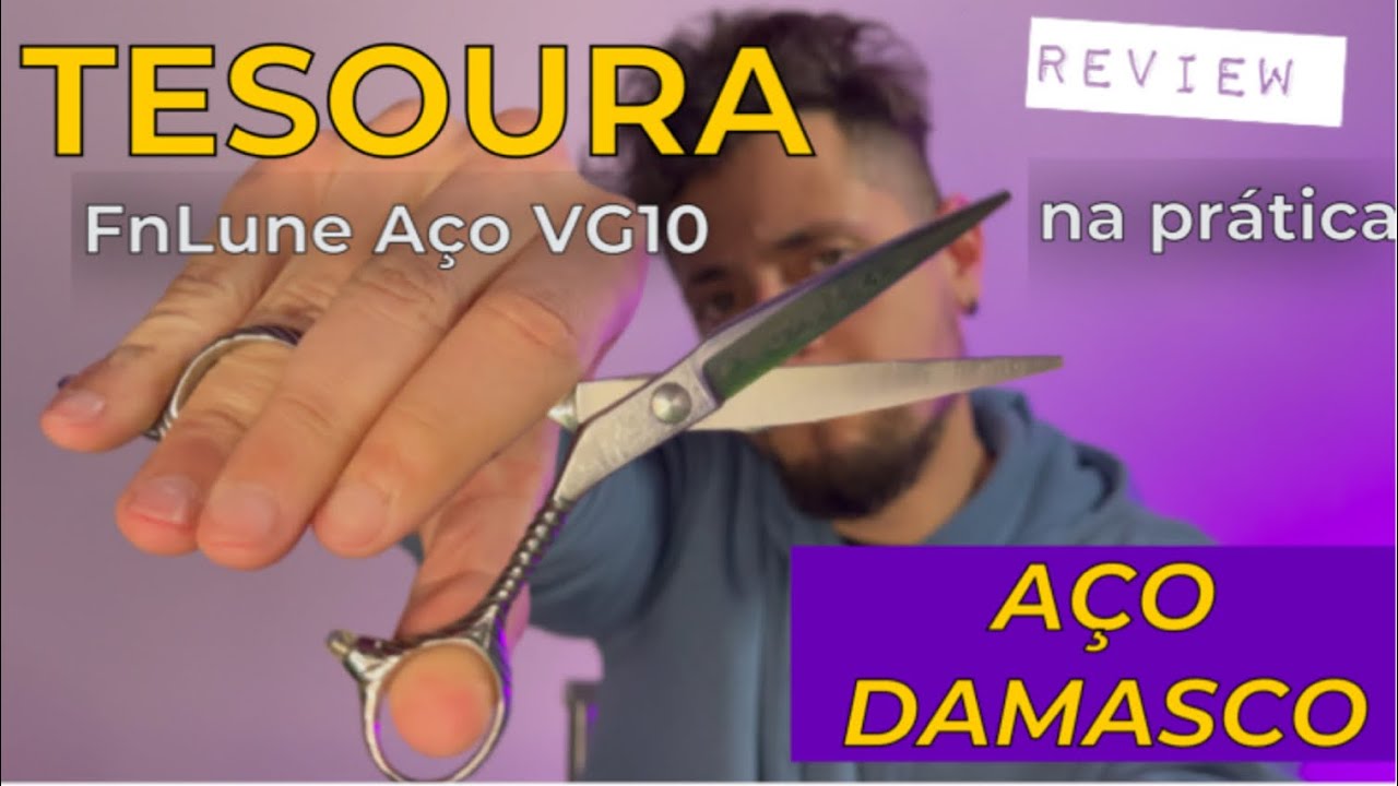 FnLune Tesoura de cortar cabelo de a&ccedil;o damasco | A&ccedil;o VG10 | raspa igual navalha