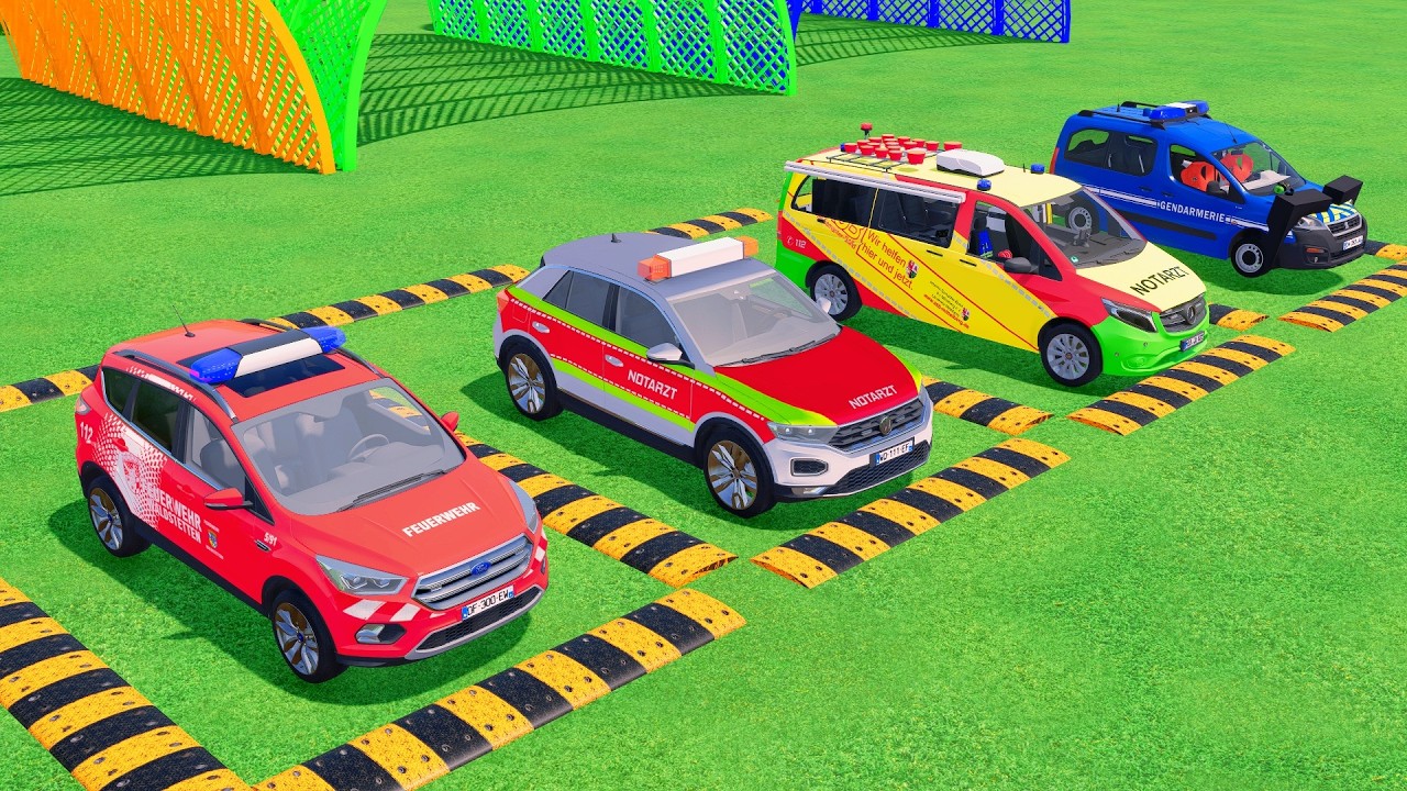 POLICE CARS, FIRE DEPARTMENT, AMBULANCE VEHICLES TRANSPORTING WITH MAN TRANSPORTER ! FS22