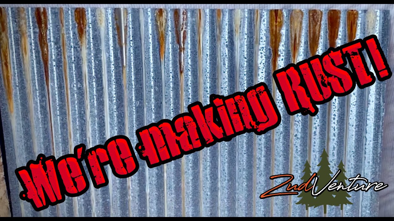 We're turning brand new galvanized steel panels into rusty wainscoting for the Mini Barndominium