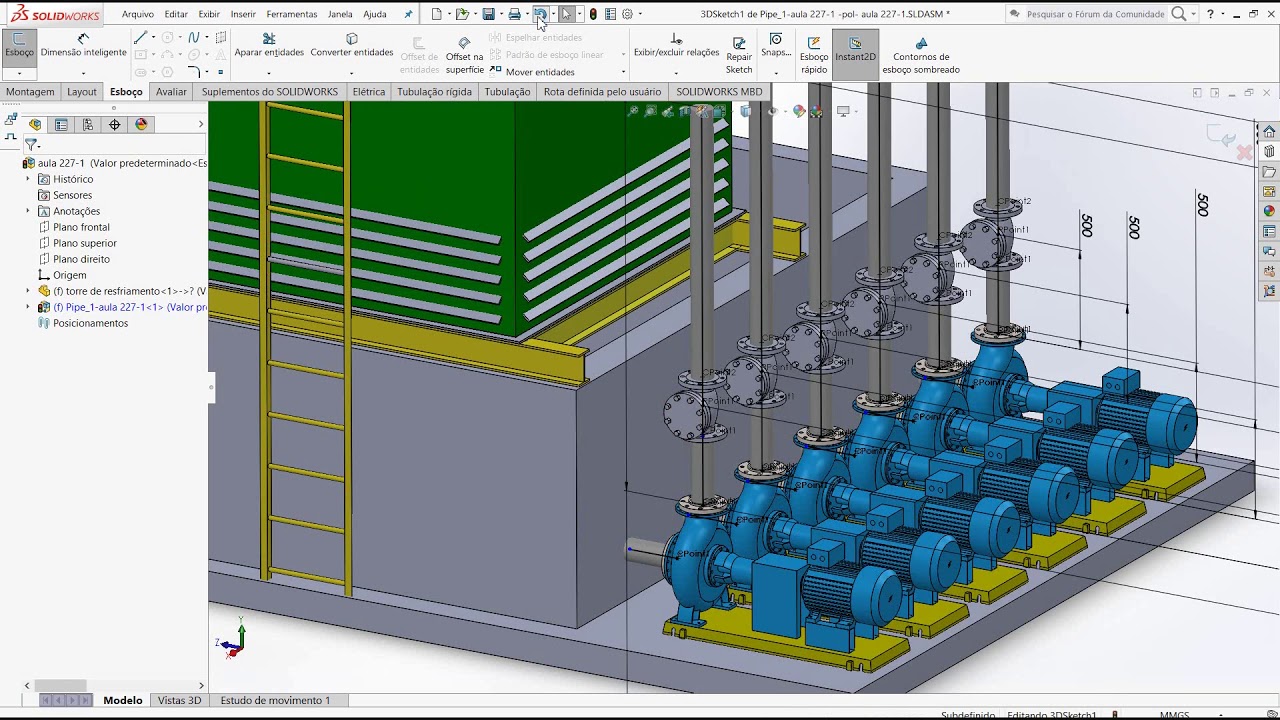 Aula 227 -  Interligação Tubulação em equipamentos - Solidworks