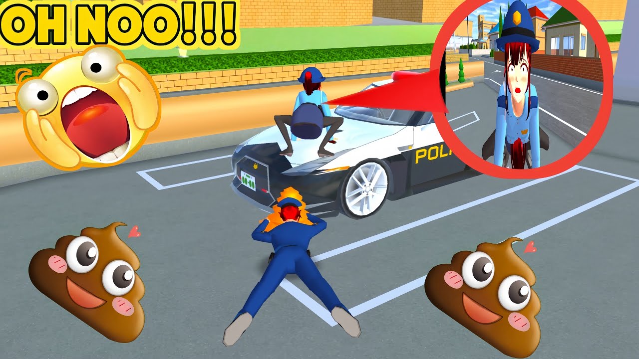RINA POLICE CAN'T HOLD POOP ON TOP OF CAR AFTER CATCHING ROBBER 💩😱|#SAKURA SCHOOL SIMULATOR 