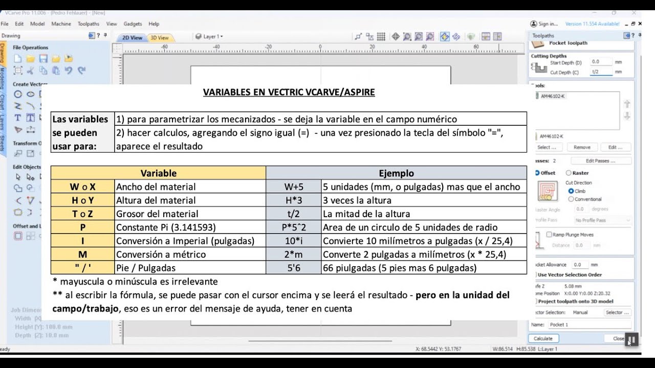 Vcarve/Aspire - Uso de VARIABLES