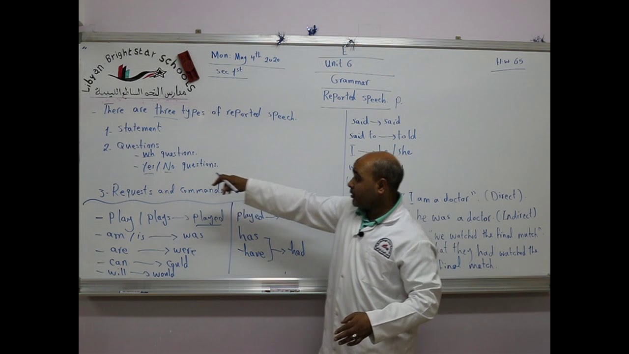 مادة اللغة الأنجليزية للصف الأول الثانوي  / Reported speech