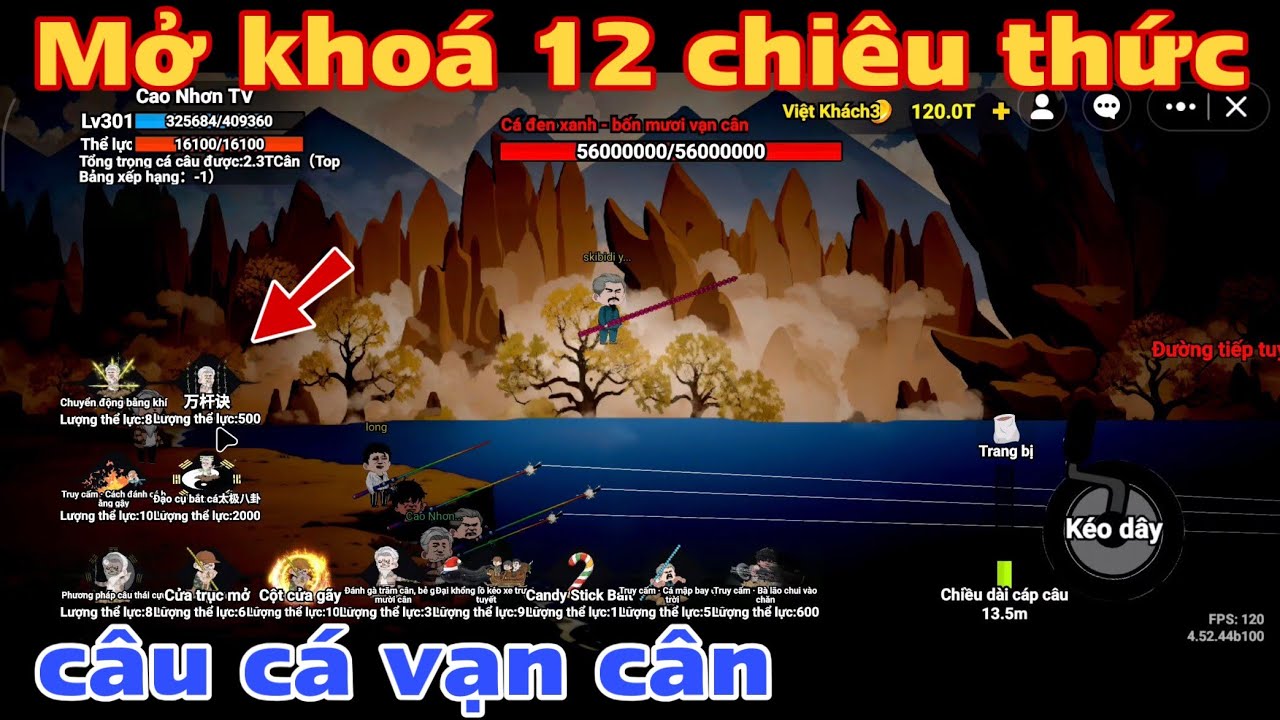 Cách mở khoá 12 chiêu thức trong câu cá vạn cân