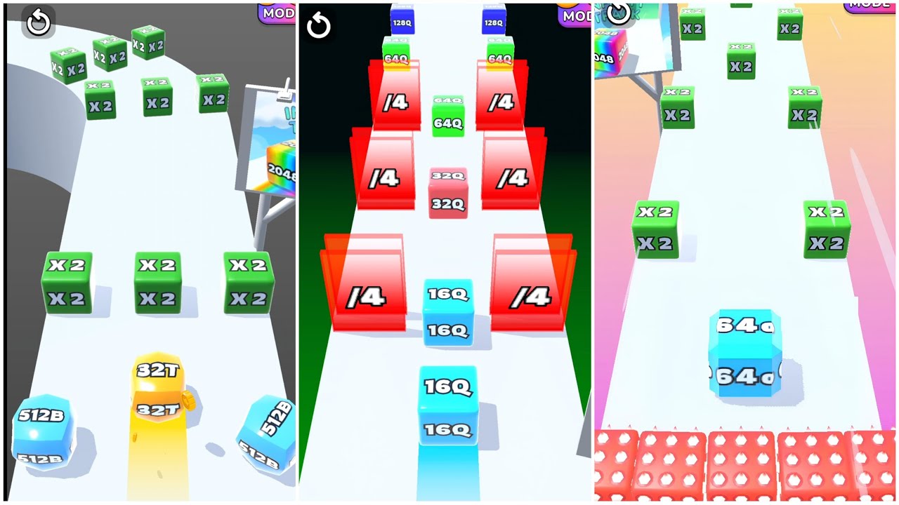 Jelly Run 2048 ULTIMATE Gameplay | 3 Shape Play Showdown! | 256f vs 16g vs 8192o Race