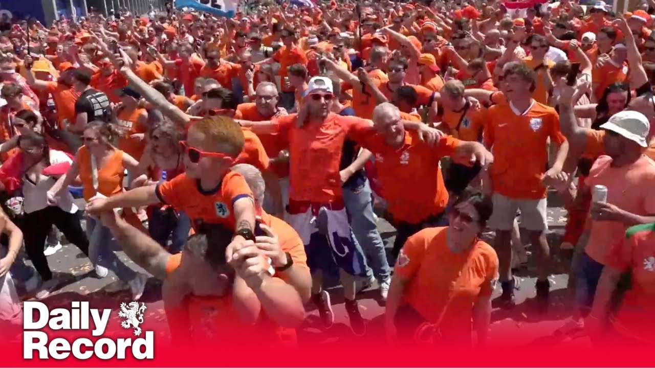 Dutch fans perform &lsquo;Links Rechts&rsquo; ahead of the Netherlands' Euro 2024 semi-final against England