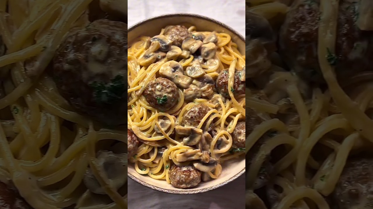Creamy Spaghetti with Meatballs & Mushrooms in 60 Seconds! 