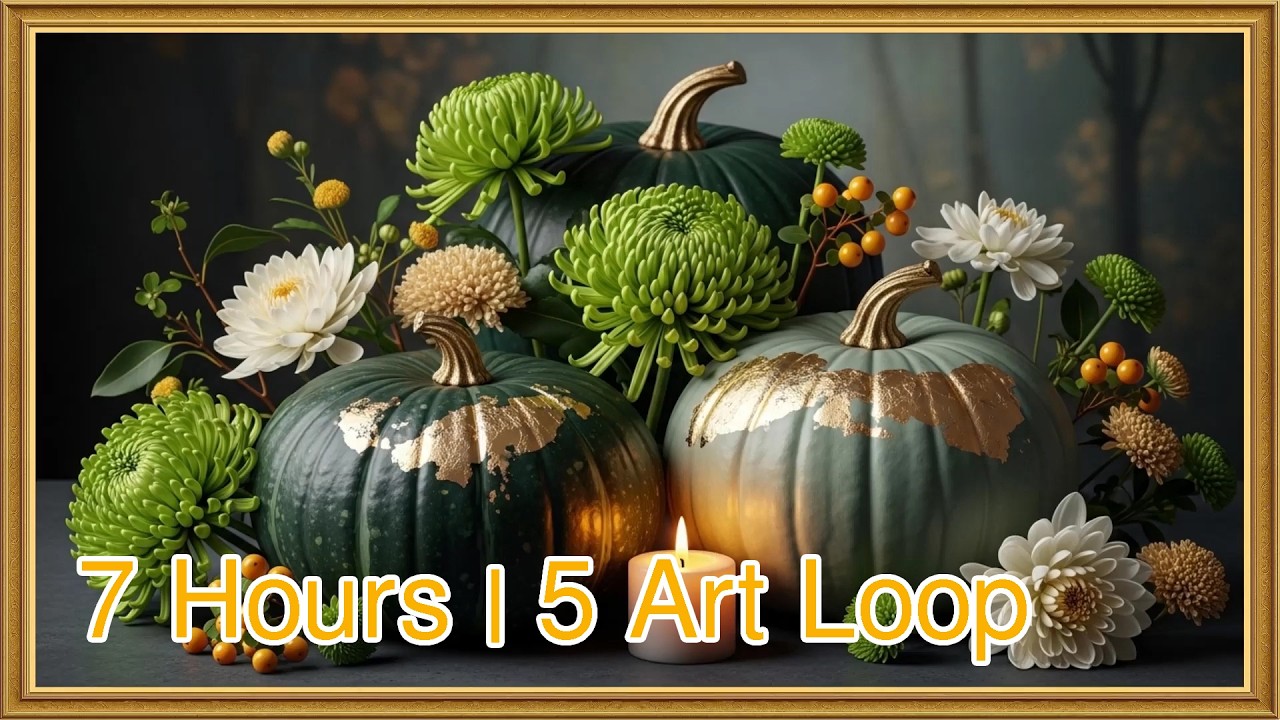 Golden Autumn Pumpkins  Flowers 🍁 | Cozy Fall TV Wallpaper Screensaver | 7 Hours  | 5 Art Loop