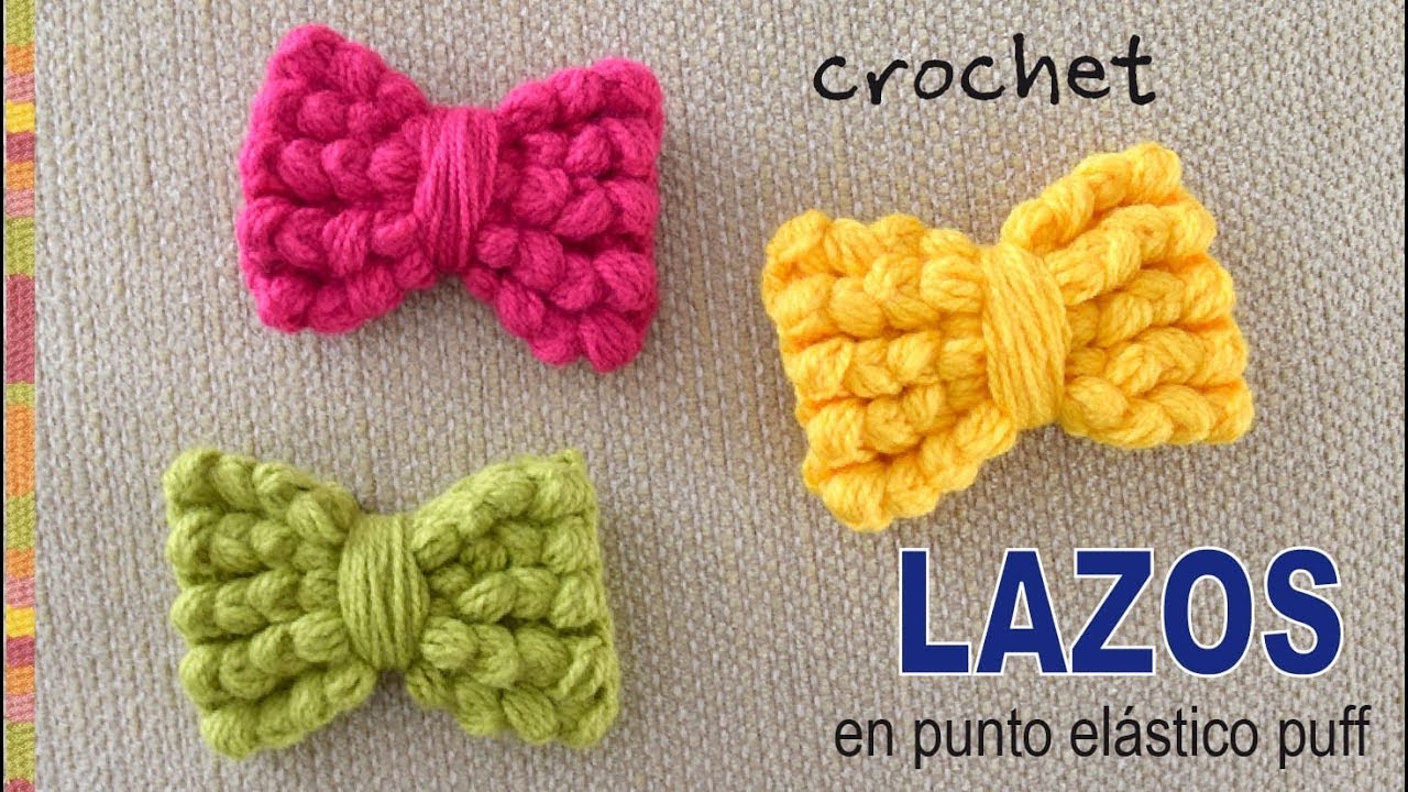 Lazos o moños tejidos a crochet en punto puff elástico - Tejiendo Perú